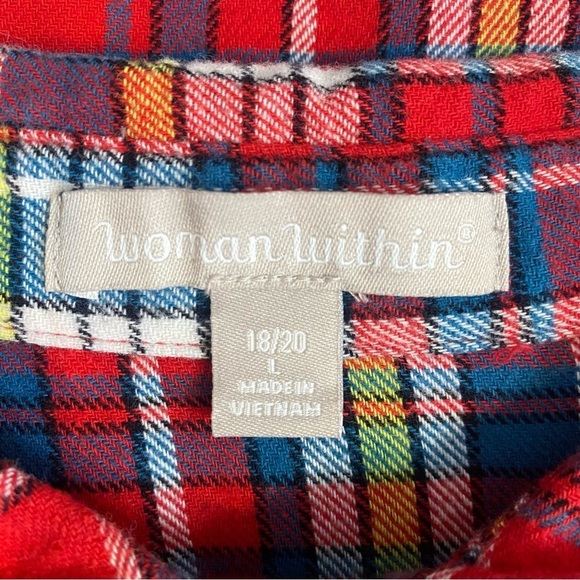 WOMAN WITHIN Red Plaid size Large (18-20) flannel long sleeve button up Shirt - Picture 6 of 6